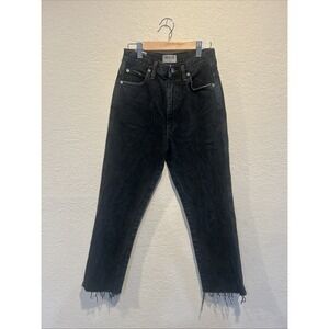 Agolde Women's High Rise Jeans Black denim high-rise raw hem 24